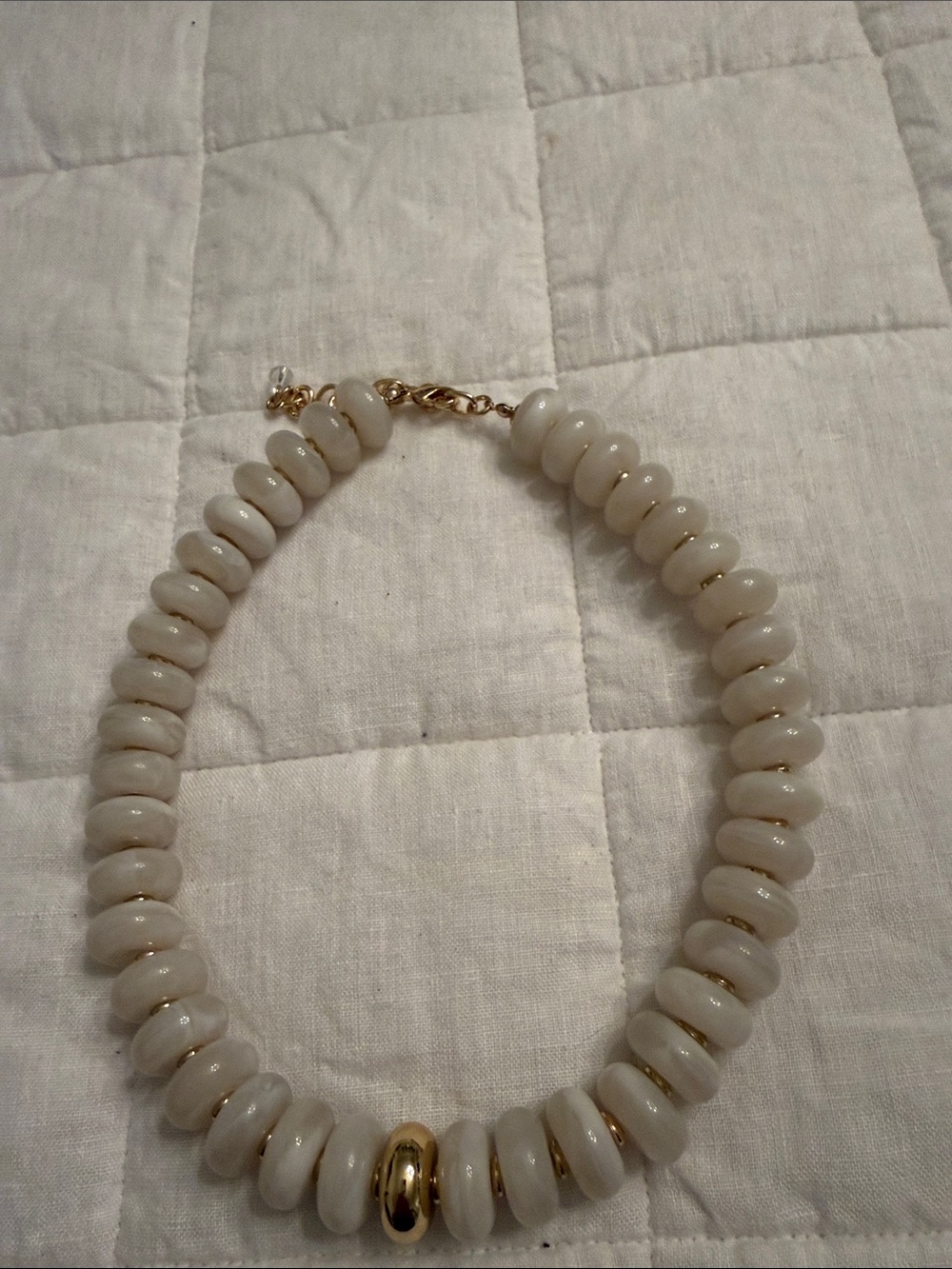Amazon Cream Bead Necklace with Gold Accent - Women Jewelry